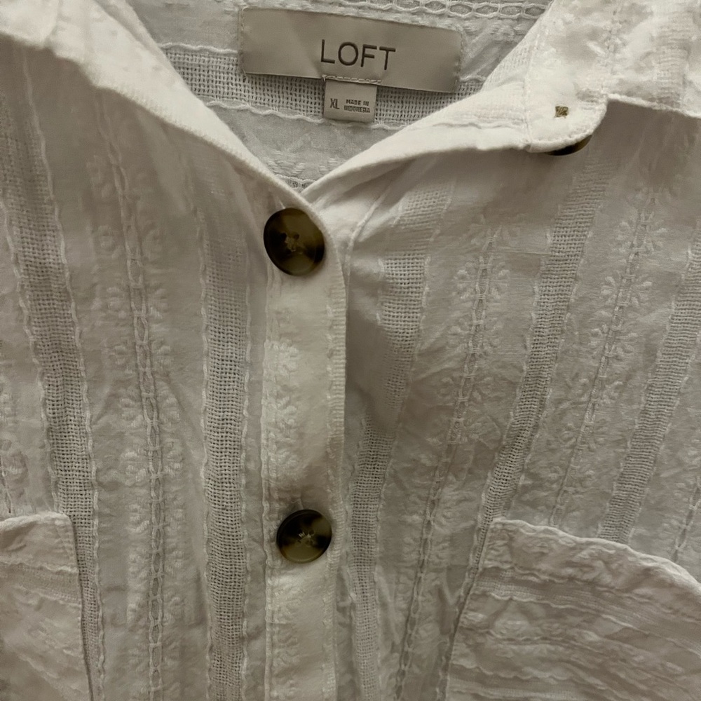 Loft white button down with pattern - Picture 6 of 6